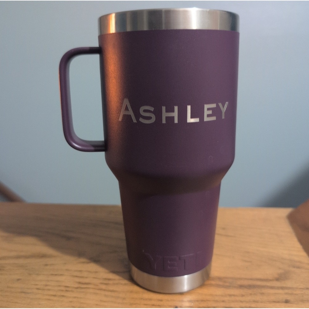 35oz Purple YETI Engraved "Ashley" Handle 2 Lids Straw/Slide